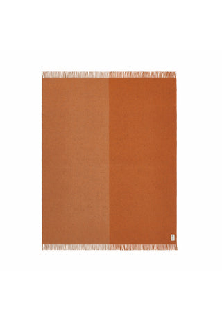 A rectangular camel brown scarf with fringed edges, displayed flat against a solid white background.